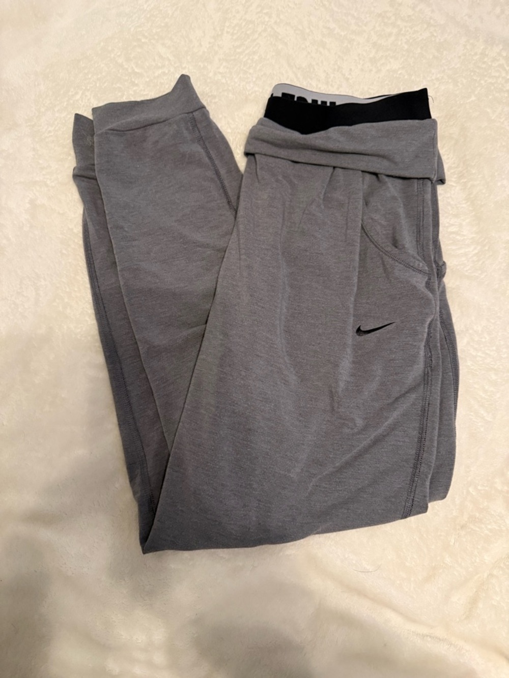 Nike Kids Gray Athletic Joggers with Black Swoosh